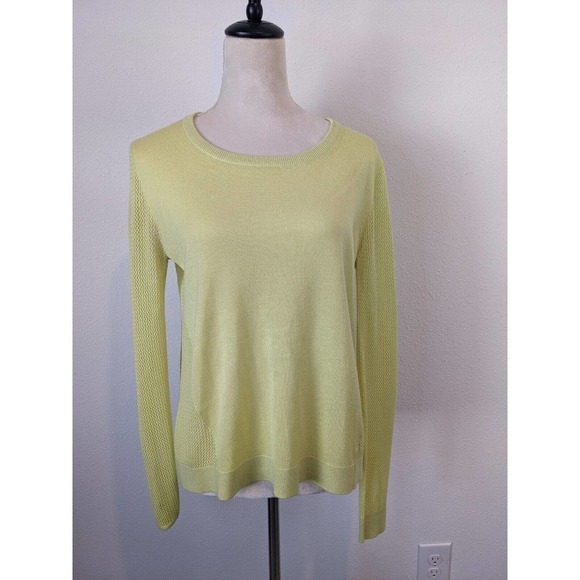 Cabi Sheer Back Sweater Chartreuse Neon Green Sz Medium Split Back Mesh - Picture 3 of 12
